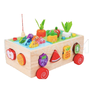 Carrito Didáctico de Madera Montessori Frutas & Verduras 4 en 1