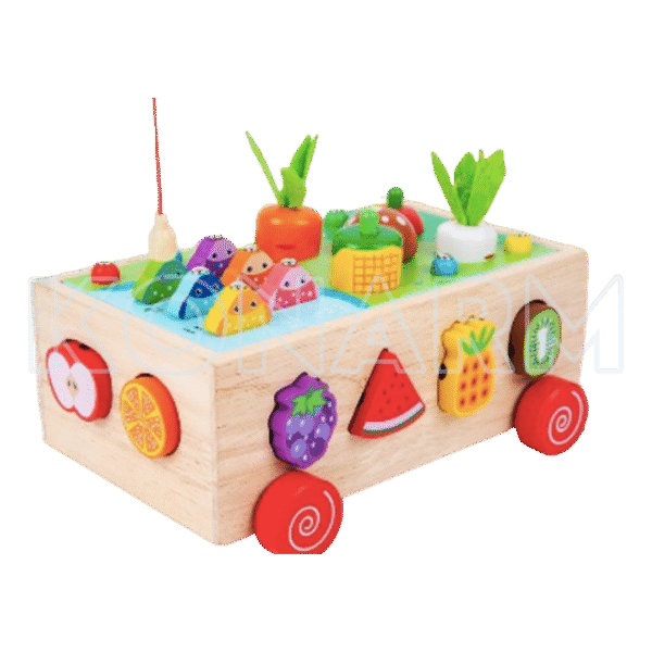 Carrito Didáctico de Madera Montessori Frutas & Verduras 4 en 1