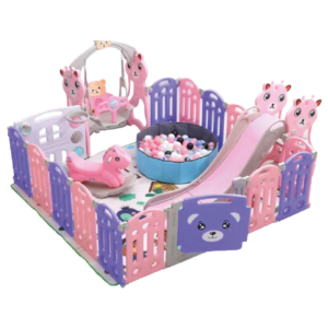 Corral parque Plegable bebes niños con slide, valla oscilante y colchoneta, caballo balancín, resbaladera, piscina pelotas,columpio, 187x 194 centimetro