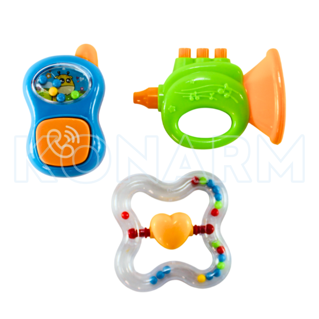 Set de 3 Sonajas para Bebé – Estimulación Temprana Multisensorial
