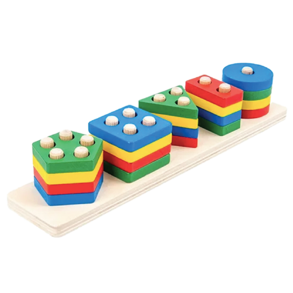 juguetes apilable geométrico Juego de madera – 5 formas geométricas