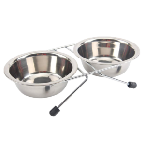 Bowl plato de acero inoxidable doble para mascota perros y gatos 35cm x 17cm x 9cm y 42cm x 20cm x 11cm