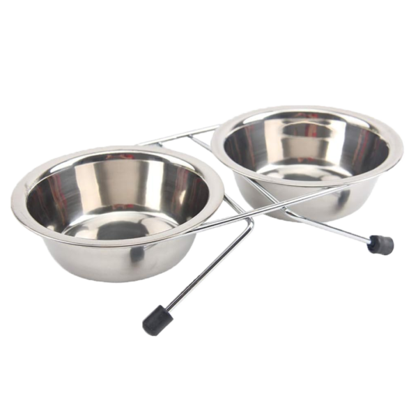 Bowl plato de acero inoxidable doble para mascota perros y gatos 35cm x 17cm x 9cm y 42cm x 20cm x 11cm