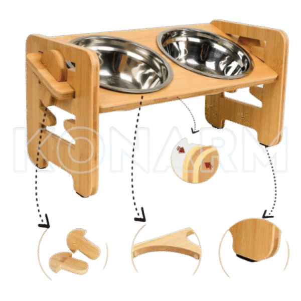 Comedero Elevado de Madera con Doble Plato - Imagen 4
