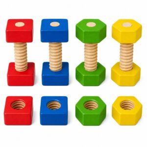 Juego de Tuercas y Tornillos de Madera Didácticos – Colores y Formas