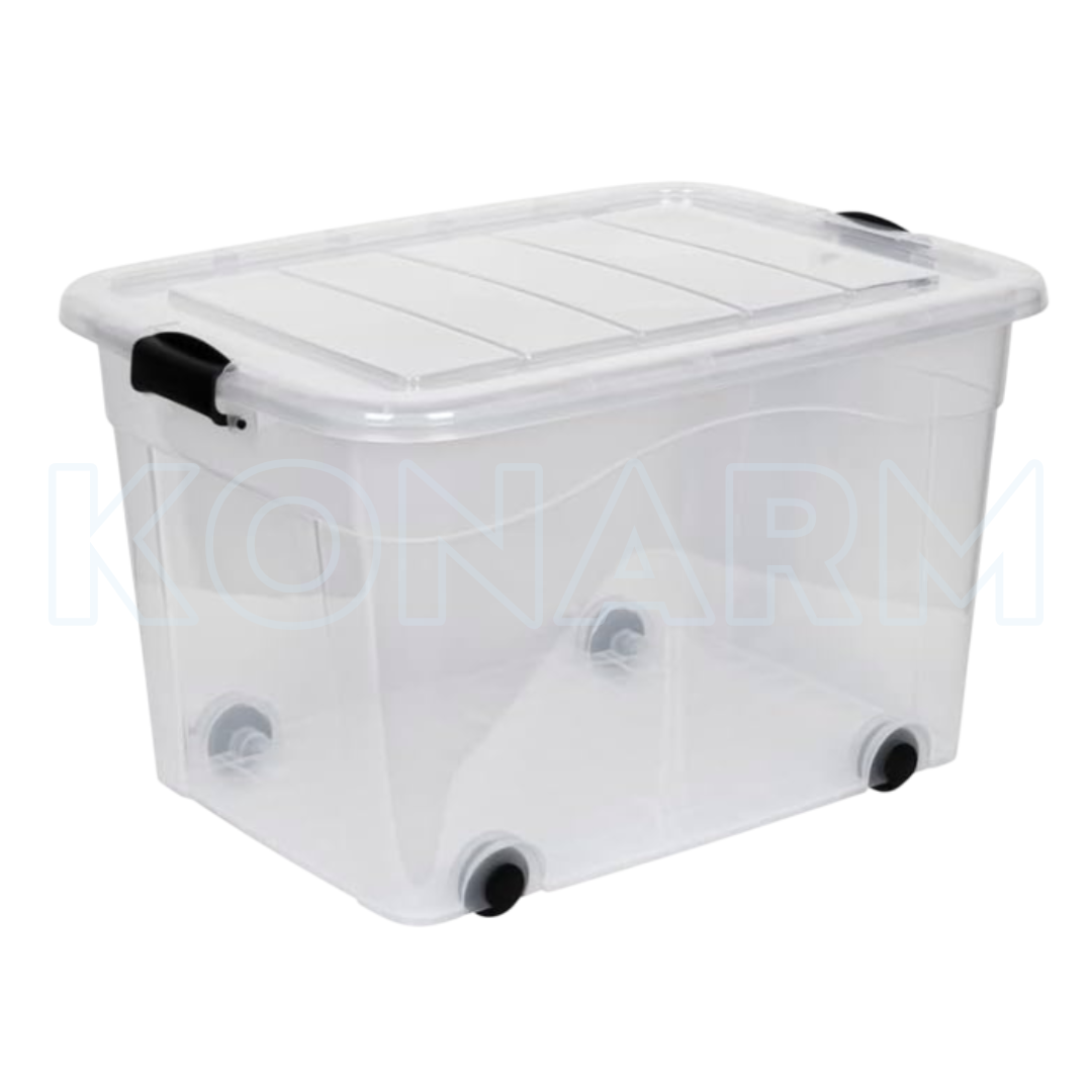 Canasta Organizadora Transparente con Tapa y Ruedas